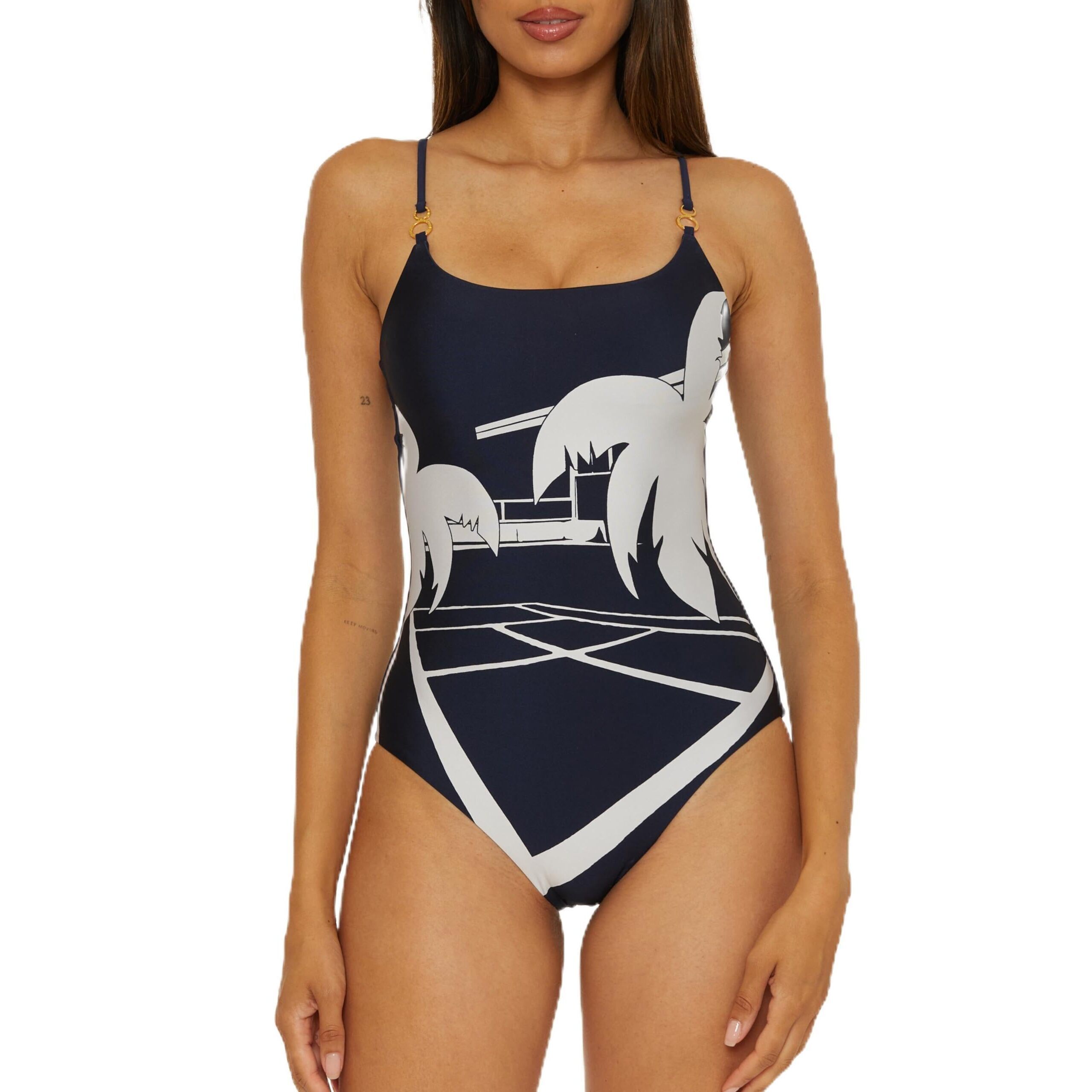 Trina Turk Women's Standard Tennis One Piece Swimsuit Blue/White Bathing Suits 8